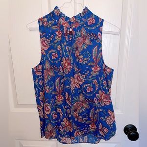 J Crew Womens Shirt Tank Blue Floral Paisley Liberty Sleeveless  Ruffle 4